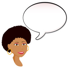 Black Woman announcement with speech bubble.