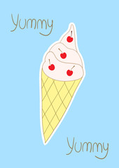 Child like drawing of ice cream on waffle cone