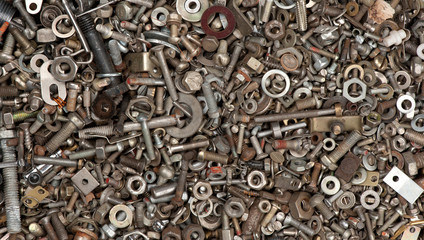 Closeup of steel nuts and bolts