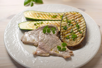 escalopes with zucchinis and eggplants grilled