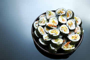 Sushi plate on a gradient color