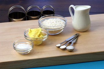 dough ingredients and kitchen utensils