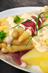 Spargel in Schinken mit Sauce Hollandaise
