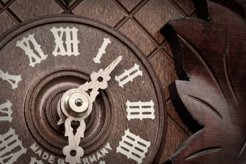 Close-up of old wooden clock
