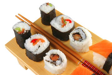 maki and sashimi sushi on plate