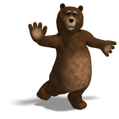 Plakat cute and funny toon bear. 3D rendering with clipping path and sh