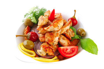 chicken chunks served with tomatoes