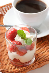 Strawberry dessert and coffee