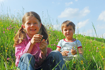 Lächelnde Kinder auf einer Almwiese