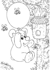 Bear flying around a beehive