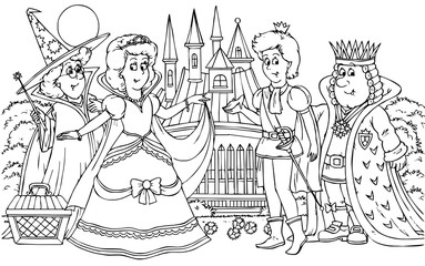 prince, princess, king and fairy