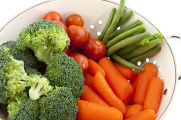 White colander with vegetables