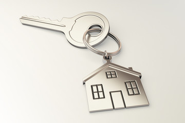 House shaped keychain on white background