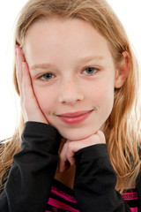 portrait of young girl over white background
