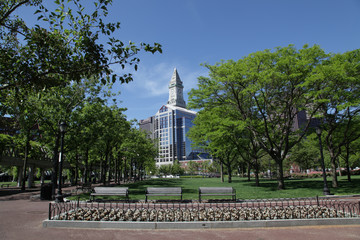 boston skyline and park
