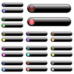 Various unlit and lit black bar web buttons.