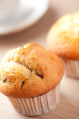 muffins on wooden table