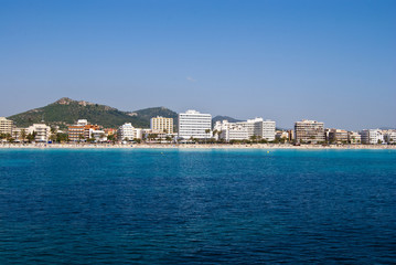 Hotels of Cala Millor resort and the nearby mountains, Majorca i