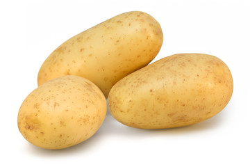 Three fresh potatoes on white background isolated