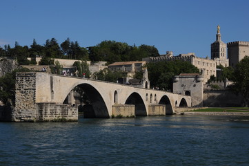 Naklejka premium pont d'avignon et palais des papes vus de la barthelasse