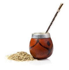 calabash with yerba mate isolated on white background