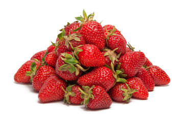 A pile of fresh strawberries isolated on white background