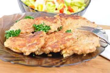 Diet oat flake pancake with vegetable salad