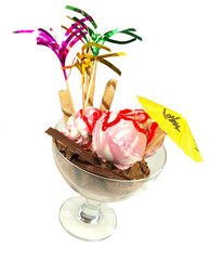 Ice cream in glass bowl with decoration