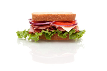 Ham sandwich on whole wheat bread