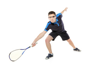 A squash player isolated on white background