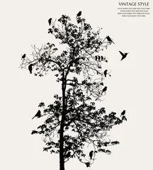 Door stickers Birds on tree tree