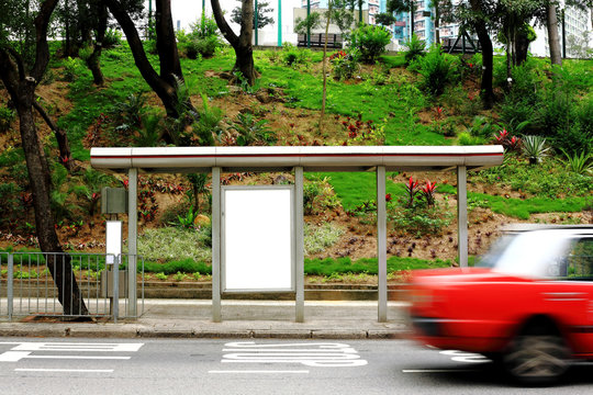 blank advertising billboard on bus stop