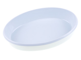 white oval au gratin dish isolated on white background