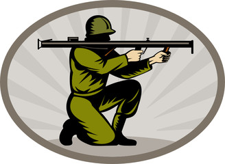 World war two soldier aiming bazooka side