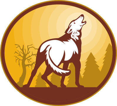 Wild dog or Wolf howling at the moon