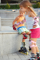 Rollerblading children