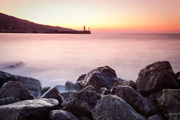 Twilight time on a rocky shore