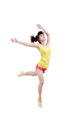 Obraz na płótnie Canvas Girl jumping isolated on white background .