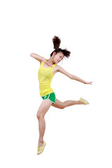 Obraz na płótnie Canvas Girl jumping isolated on white background .