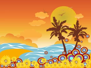 Cercles muraux Oiseaux, abeilles palmier plage vacances