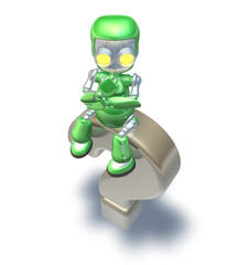 Point d& 39 interrogation confus Robot en métal vert mignon