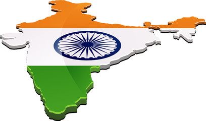 Carte de l'Inde 3D drapeau (d&eacute;tour&eacute;)