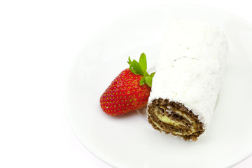 sweet rolls and strawberries isolated on white