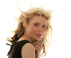 frau im Wind