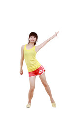 Girl jumping isolated on white background .