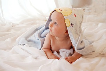 Fototapeta na wymiar Cute baby after bathing_indoor