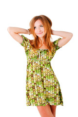 Charming young girl in green dress