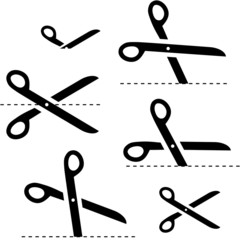 Fototapeta premium Vector scissors with cut lines