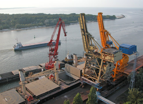 Shipping cranes at the Port of Swinoujscie - Poland.