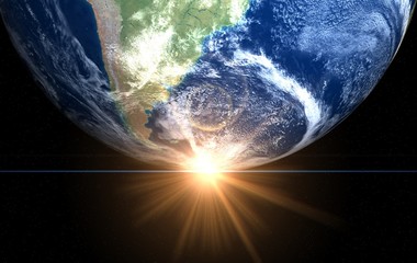 Earth and sun. Space sunrise America